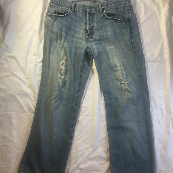 *HOST PICK* 7 FOR ALL MANKIND Standard Straight Distressed Blue Jeans Sz 33 x29 - Picture 3 of 16